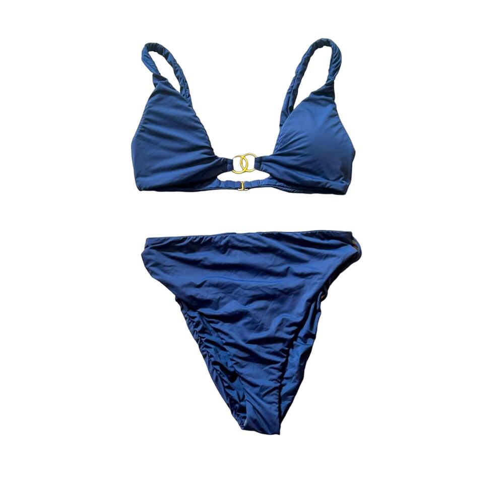 NEW Bcbgeneration navy blue triangle gold circle bikini size large coastal sexy